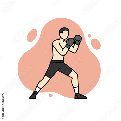 Boxer in stance preparing to fight against a colorful background  