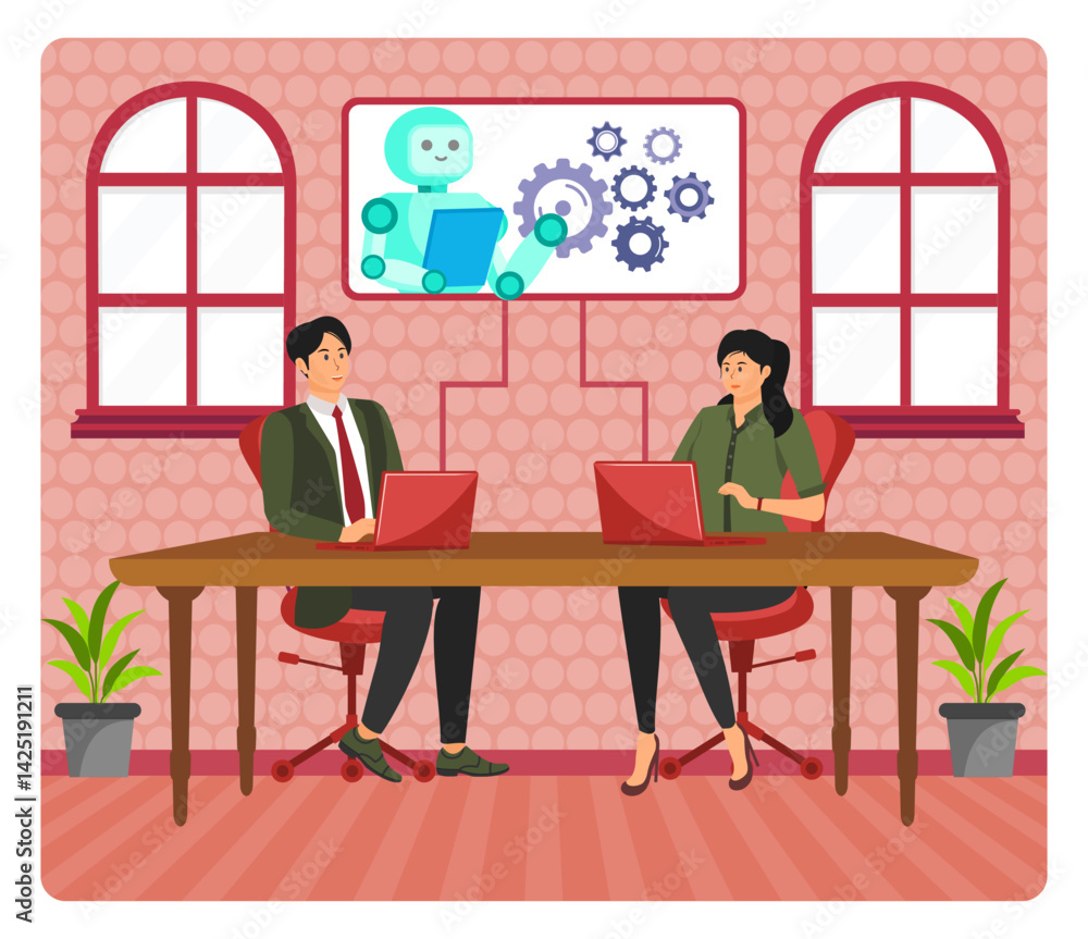 Machine learning studies. Team Collaboration in an Office with AI Technology Integration. Machine learning studies. Team Collaboration in an Office with AI Technology Integration.