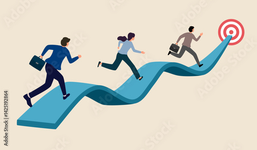 Business people running towards the success. Concept of business competition.