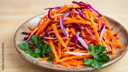 Cabbage Slaw Fresh Salad Raw Vegetables Vegetable Carrot Red Vinaigrette Healthy Food Shredded