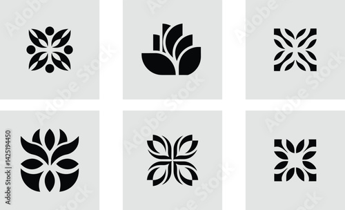 Spa center icon with floral decoration logotype stylish vector art set design