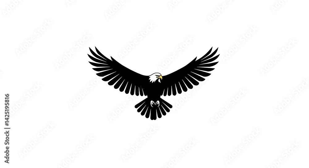 Obraz premium Single-line geometric eagle silhouette, dynamic wings spread, ultra-clean strokes, negative space body, monochrome contrast
