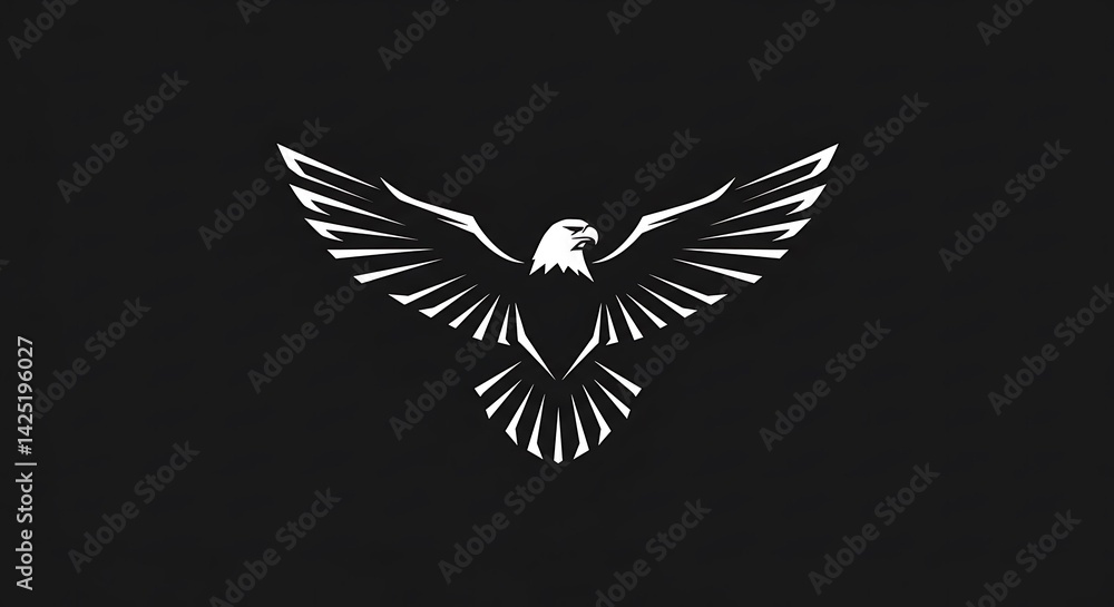 Obraz premium Single-line geometric eagle silhouette, dynamic wings spread, ultra-clean strokes, negative space body, monochrome contrast
