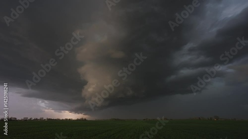 Time lapse of supercell storm rolling through the fields in Lithuania, dark storm clouds