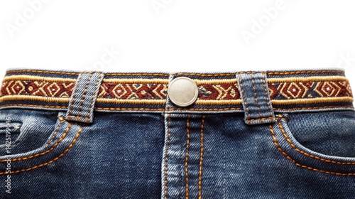 Embroidered denim waistband