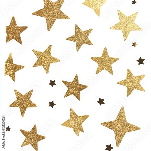 Gold and Brown Glitter Stars on White Background