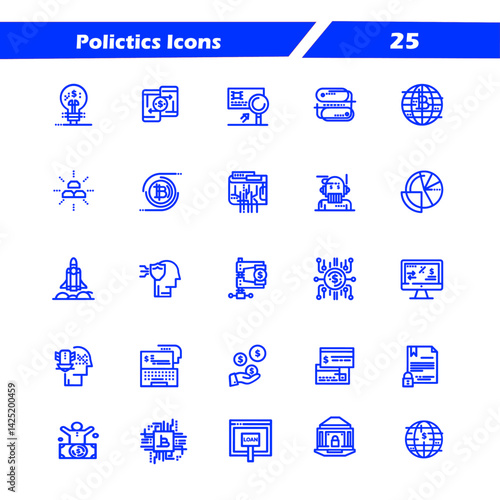 Government and Politics solid icon set. Featuring Election Vote, Law and Justice, Capitol Building, and Digital Identity. Solid vector icons for political campaigns, democracy, and legal services.
