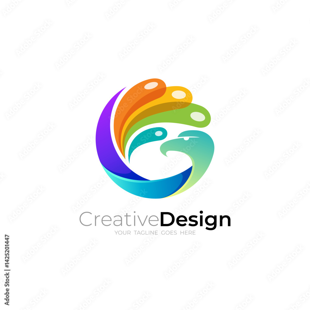 Fototapeta premium eagle logo flapping its beautiful wings, circle style
