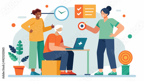 A patient at a physical therapy session setting personal goals for their recovery and working with the the to come up with a plan to achieve them..