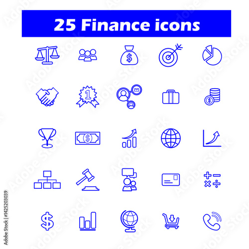 Finance icon set. Containing loan, cash, saving, financial goal, profit, budget, mutual fund, earning money and revenue icons. Solid icons collection.
