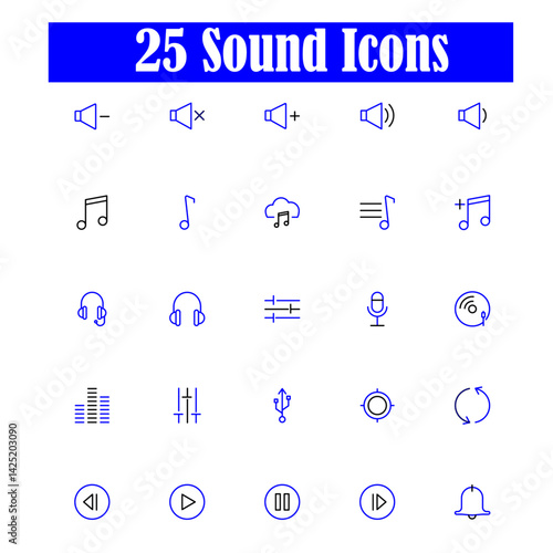Sound and Noise Outline icon set. Sound waves, Equalizer, Audio waves, Radio signal, Music. Recording. Editable stroke outline icon.
