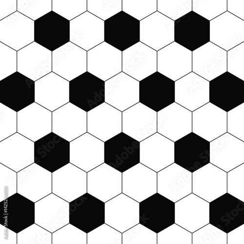 Black and white soccer ball background. football sports background. honeycomb, hexagon texture banner. vector illustration