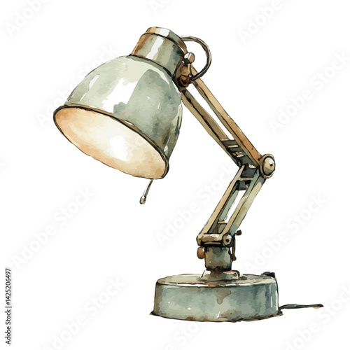 Desk lamp with adjustable arm, watercolor illustration, isolated on a white background.

