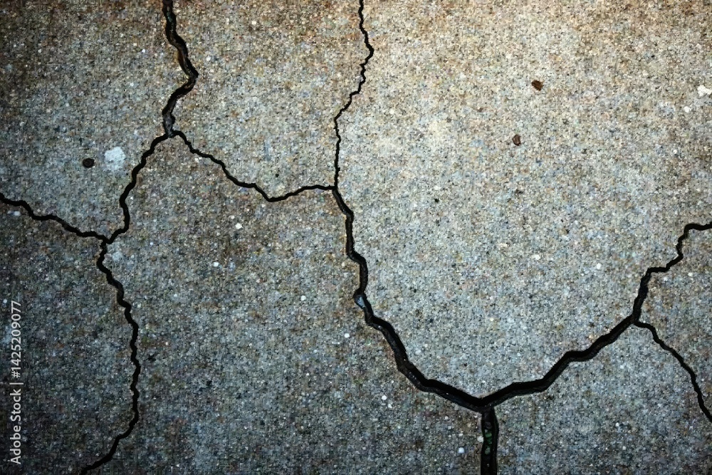 Obraz premium Distressed concrete with deep cracks and fissures, weathered, grunge