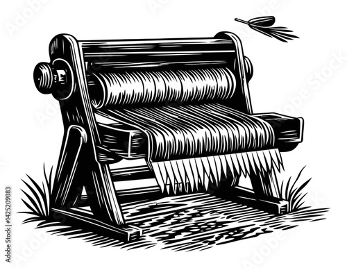Vintage Engraving of a Textile Loom Illustrating Craftsmanship Techniques