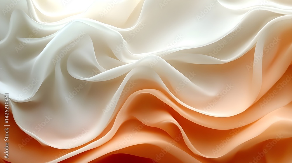 Fototapeta premium Elegant Draped Fabric Texture Soft White and Peach Silk Swirls