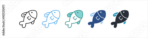 Fish Icon In Different Style Vector