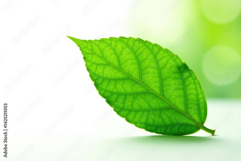 Fototapeta premium Fresh green leaf isolated on white background, foliage, garden, nature