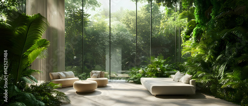 Lush indoor living space with garden views