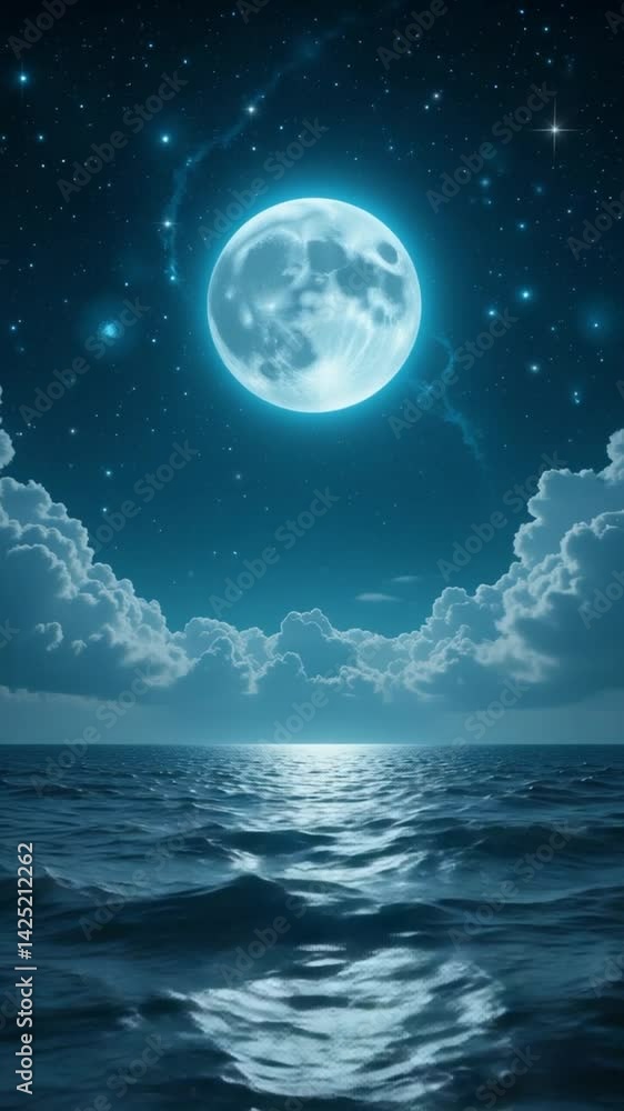Serene moonlit ocean waves gently rolling under a starlit sky.. AI Generated Serene moonlit ocean waves gently rolling under a starlit sky.. AI Generated