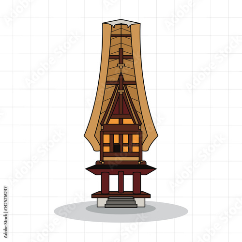 A traditional Tongkonan house, an iconic architectural structure from Toraja, South Sulawesi, Indonesia.