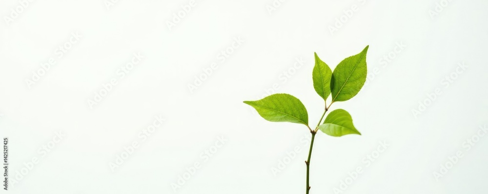 Fototapeta premium Single branch with foliage against a plain white background, background, plant