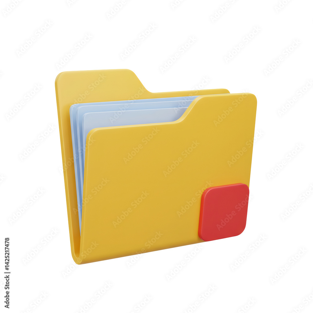 Yellow 3D Folder With Red Tab And Blue Documents Isolated On Transparent Background Yellow 3D Folder With Red Tab And Blue Documents Isolated On Transparent Background