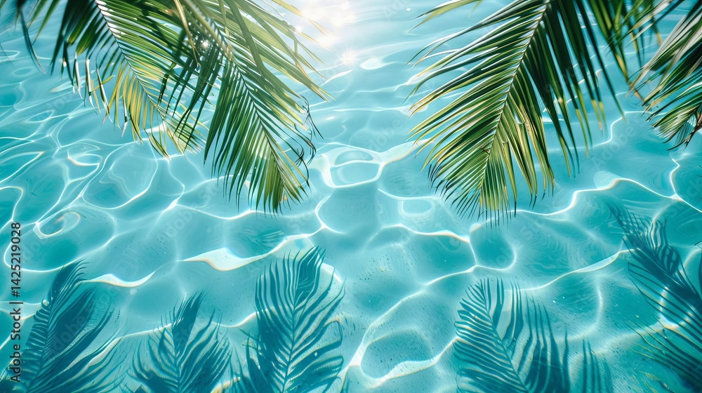 Serene Poolside Paradise Tropical Palm Leaves and Sunlit Aqua Water Serene Poolside Paradise Tropical Palm Leaves and Sunlit Aqua Water