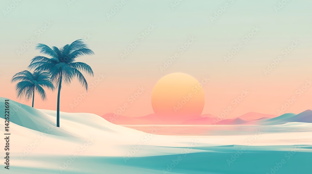 Sunset Palm Trees Desert Oasis. Sunset Palm Trees Desert Oasis.