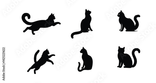 A cat silhouettes pet animals graphics set