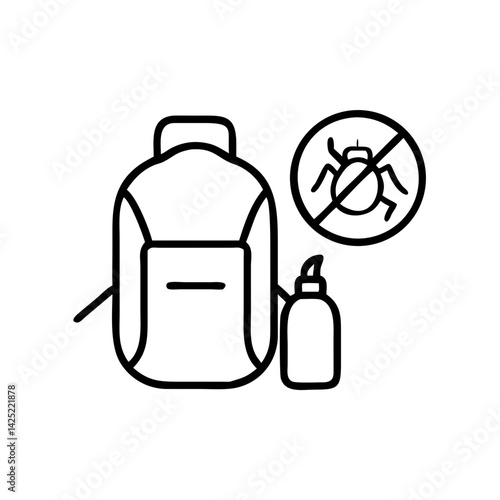 Backpack with repellent with repellent icon, black outline, transparent background