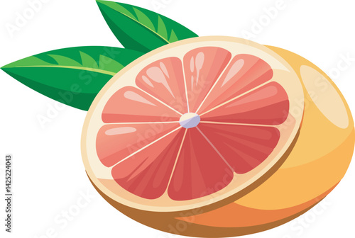 A vibrant, high-quality vector illustration showcasing a beautifully detailed grapefruit with fresh, juicy slices in a bright, artistic style.