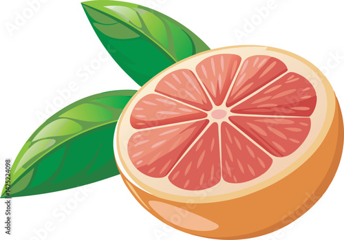 A vibrant, high-quality vector illustration showcasing a beautifully detailed grapefruit with fresh, juicy slices in a bright, artistic style.