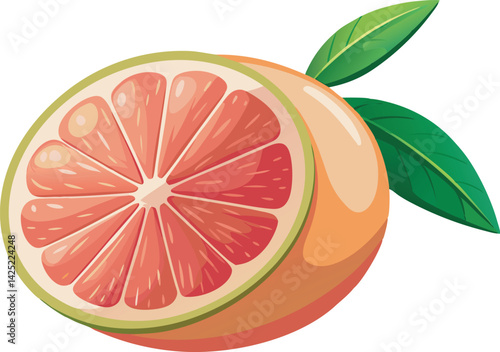 A vibrant, high-quality vector illustration showcasing a beautifully detailed grapefruit with fresh, juicy slices in a bright, artistic style.