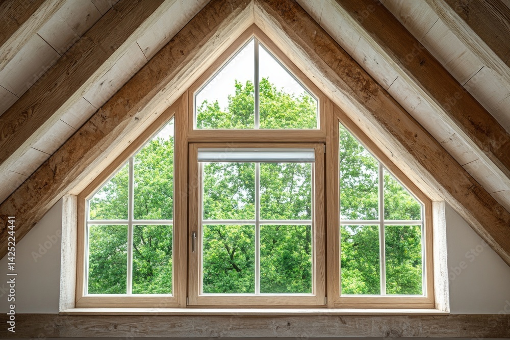 Fototapeta premium A window with three panes of glass and a wooden frame