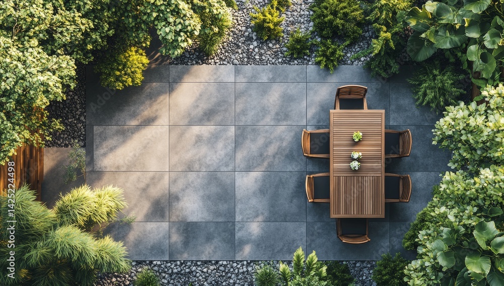 Naklejka premium A table with chairs is set up in a garden