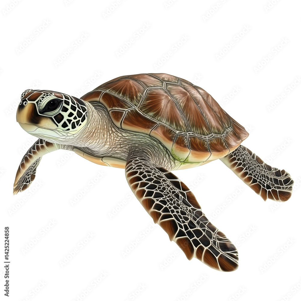 Fototapeta premium Majestic Sea Turtle Gracefully Gliding Underwater A Stunning Close-Up View of an Aquatic Reptile