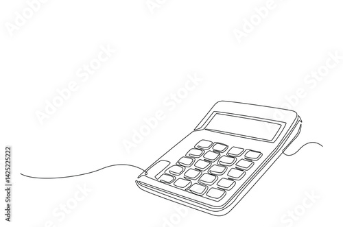 Calculator accounting tool in continuous one line drawing. Single line art illustration of calculator. Editable vector.