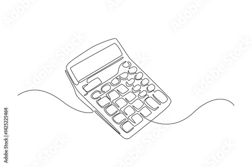 Calculator accounting tool in continuous one line drawing. Single line art illustration of calculator. Editable vector.