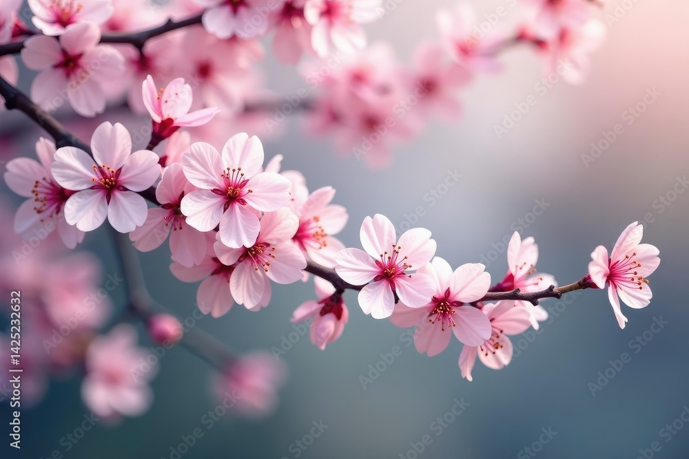 Naklejka premium Intricate sakura branch pattern, soft focus, pastel hues , bloom, decoration