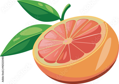 A vibrant and detailed vector illustration of a beautiful grapefruit, showcasing fresh, juicy segments with bold colors and artistic precision.