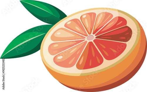 A vibrant and detailed vector illustration of a beautiful grapefruit, showcasing fresh, juicy segments with bold colors and artistic precision.