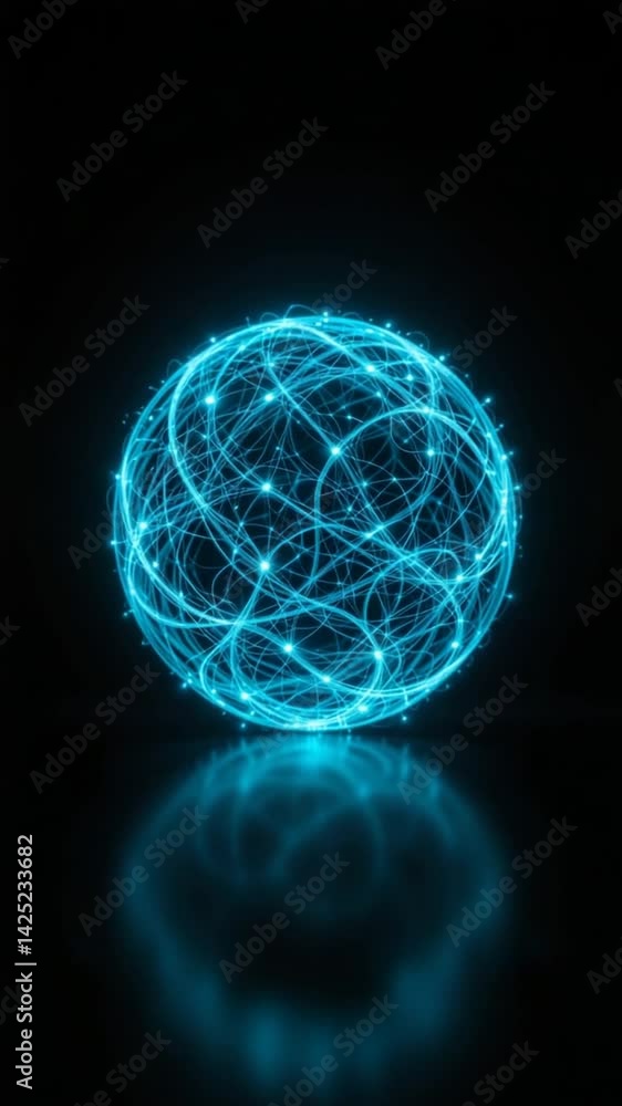 Glowing cyan network sphere elegantly reflects vibrant light. AI Generated Glowing cyan network sphere elegantly reflects vibrant light. AI Generated