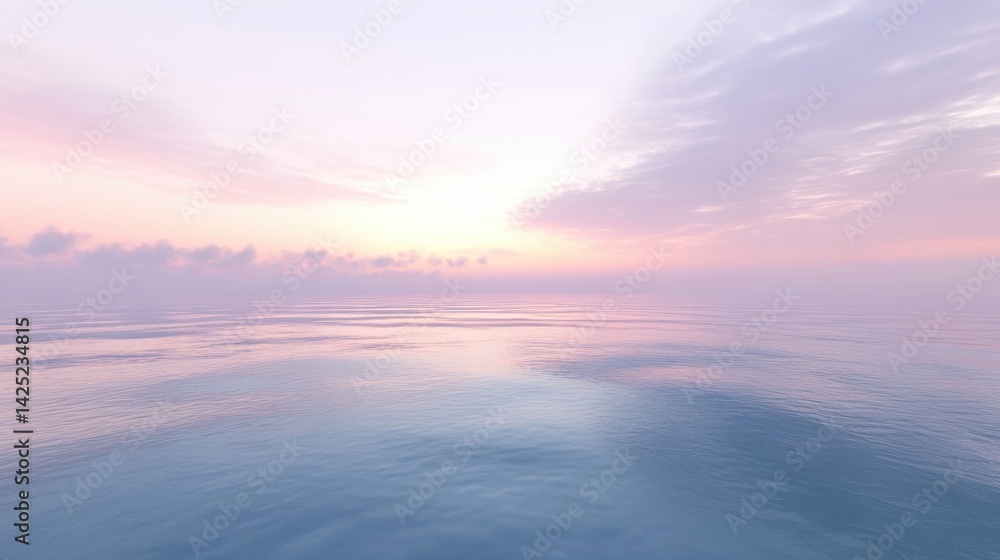 Fototapeta premium A vast, calm ocean stretching to the horizon, with a soft pastel-colored sky at dusk.