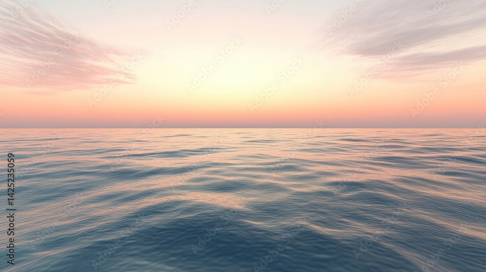 Obraz premium A vast, calm ocean stretching to the horizon, with a soft pastel-colored sky at dusk.