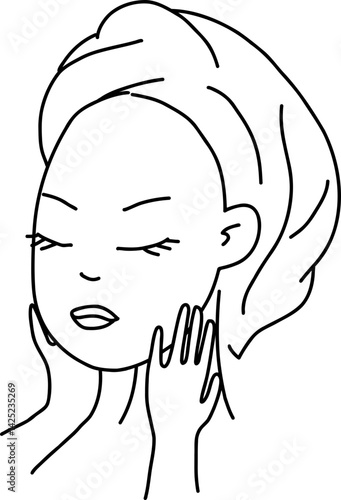Black Hand Drawn Line Art Woman Giving Facial Massage