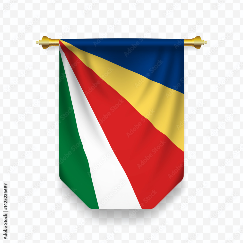Fototapeta premium Flag of Seychelles. Vector illustration of a vertical hanging flag on a transparent background.
