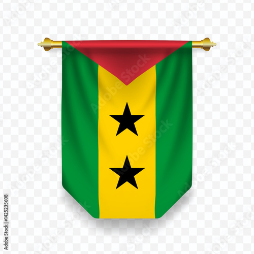 Flag of Sao Tome and Principe. Vector illustration of a vertical hanging flag on a transparent background.