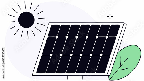 Solar Energy Vector, Eco Power Concept, Green Energy Illustration, Sun-Powered Panel Flat Art, Clean Energy Source Design
