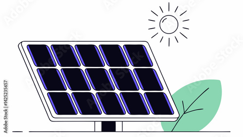Solar Energy Vector, Eco Power Concept, Green Energy Illustration, Sun-Powered Panel Flat Art, Clean Energy Source Design